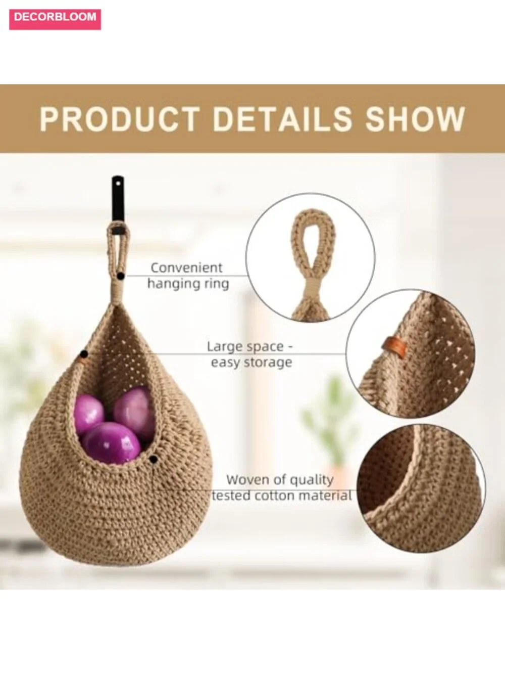 5-Pack Rustic Woven Rope Baskets for Kitchen Storage Home Organization Boho